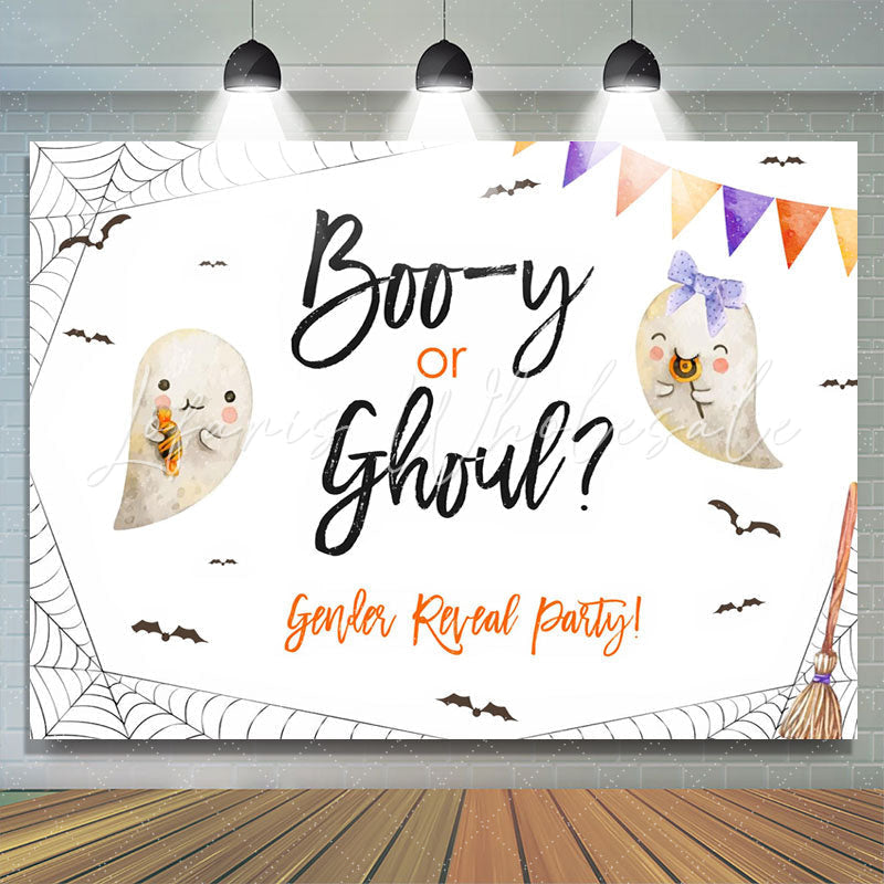 Lofaris Boo Or Ghou Bat Halloween Theme White Gender Reval Backdrop