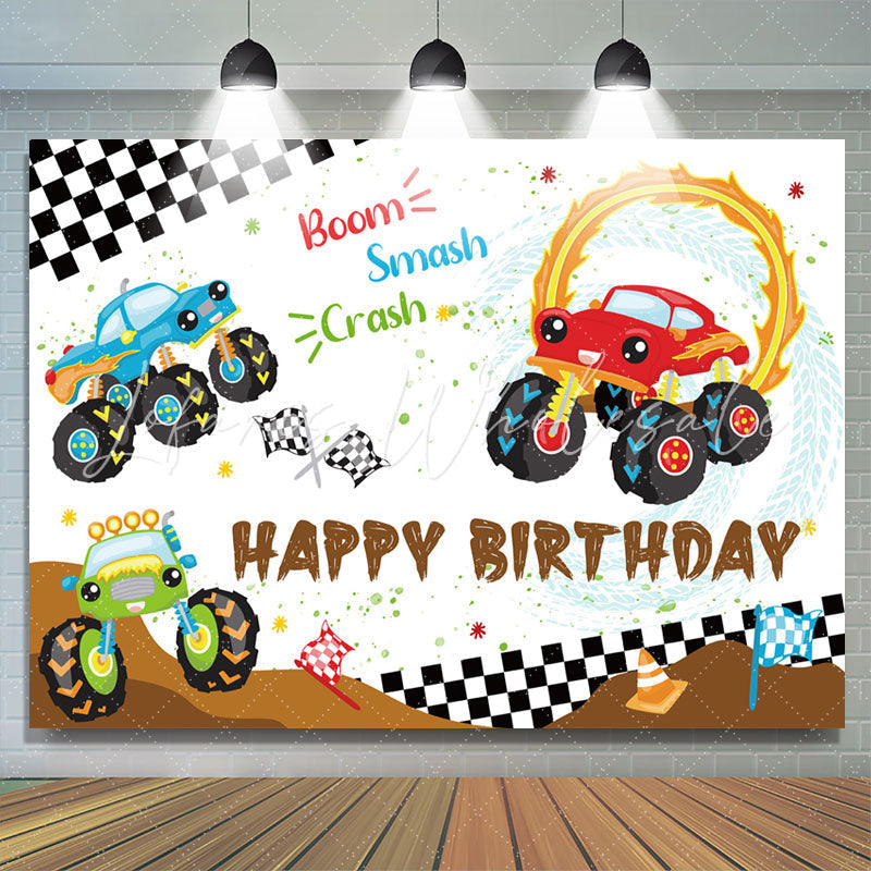 Lofaris Boom Smash Crash SUV Game Birthday Backdrop For Boy