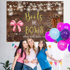 Lofaris Boots Or Bows Lights Wood Backdrop for Baby Shower