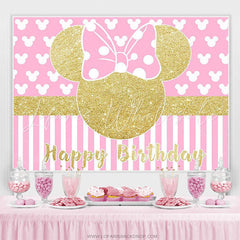 Lofaris Bow Tie Pink Mouse Happy Birthday Backdrop for Girl