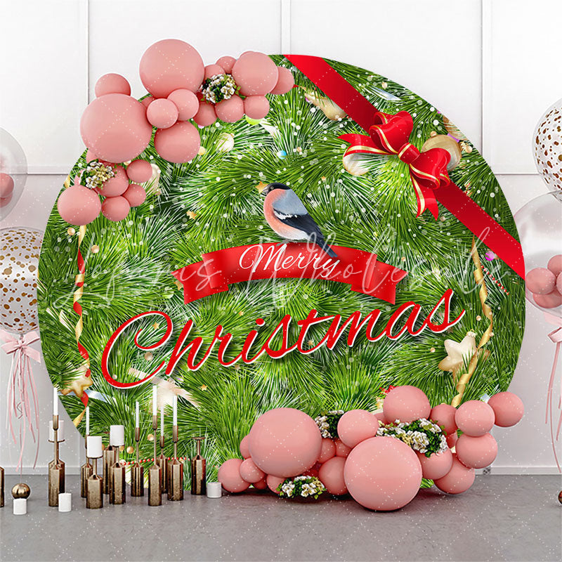 Lofaris Bowknot Bird Green Red Merry Christmas Round Backdrop