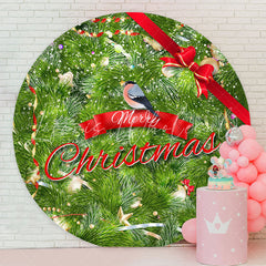 Lofaris Bowknot Bird Green Red Merry Christmas Round Backdrop