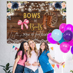 Lofaris Bows Or Boots Floral Rustic Wood Baby Shower Backdrop