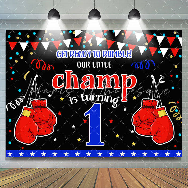 Lofaris Boxing Champion Confetti Happy 1st Birthday Backdrop