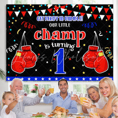 Lofaris Boxing Champion Confetti Happy 1st Birthday Backdrop