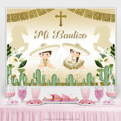 Lofaris Boy And Girl Gold Glitter Mi Bautizo Baby Shower Backdrop