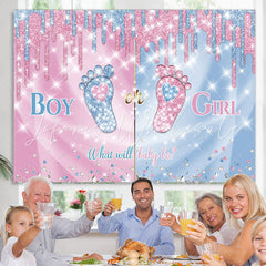 Lofaris Boy Or Girl Blue Pink Glitter Foot Baby Shower Backdrop