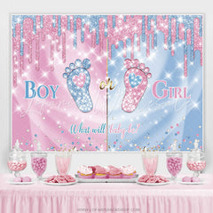 Lofaris Boy Or Girl Blue Pink Glitter Foot Baby Shower Backdrop