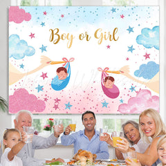 Lofaris Boy Or Girl Starry Cloud Crane Gender Reveal Backdrop