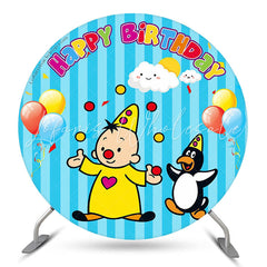 Lofaris Boy Penguin Balloon Blue Birthday Round Backdrop Kit