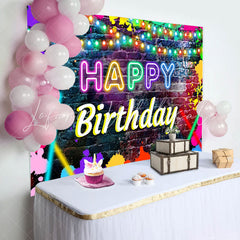 Lofaris Brick Colorful Graffiti Lights Birthday Backdrop