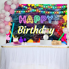 Lofaris Brick Colorful Graffiti Lights Birthday Backdrop