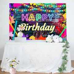 Lofaris Brick Colorful Graffiti Lights Birthday Backdrop