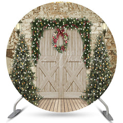 Lofaris Brick Door Wreath Lamp Round Merry Christmas Backdrop