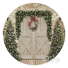 Lofaris Brick Door Wreath Lamp Round Merry Christmas Backdrop