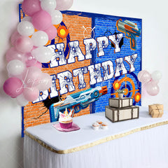 Lofaris Brick Wall Shooting Game Birthday Backdrop for Boy