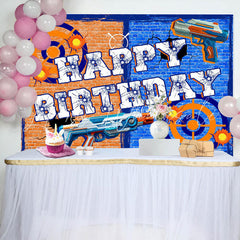 Lofaris Brick Wall Shooting Game Birthday Backdrop for Boy