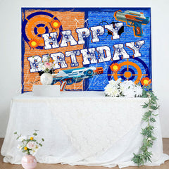 Lofaris Brick Wall Shooting Game Birthday Backdrop for Boy