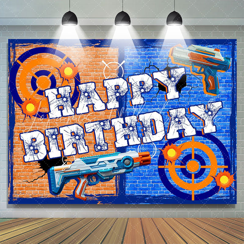 Lofaris Brick Wall Shooting Game Birthday Backdrop for Boy