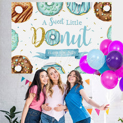 Lofaris Brown And Blue Glitter Donut Theme Baby Shower Backdrop