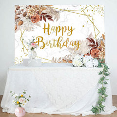 Lofaris Brown Floral Boho Marble Texture Birthday Backdrop