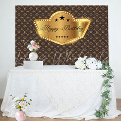 Lofaris Brown Golden Repeat Brand Logo Birthday Backdrop