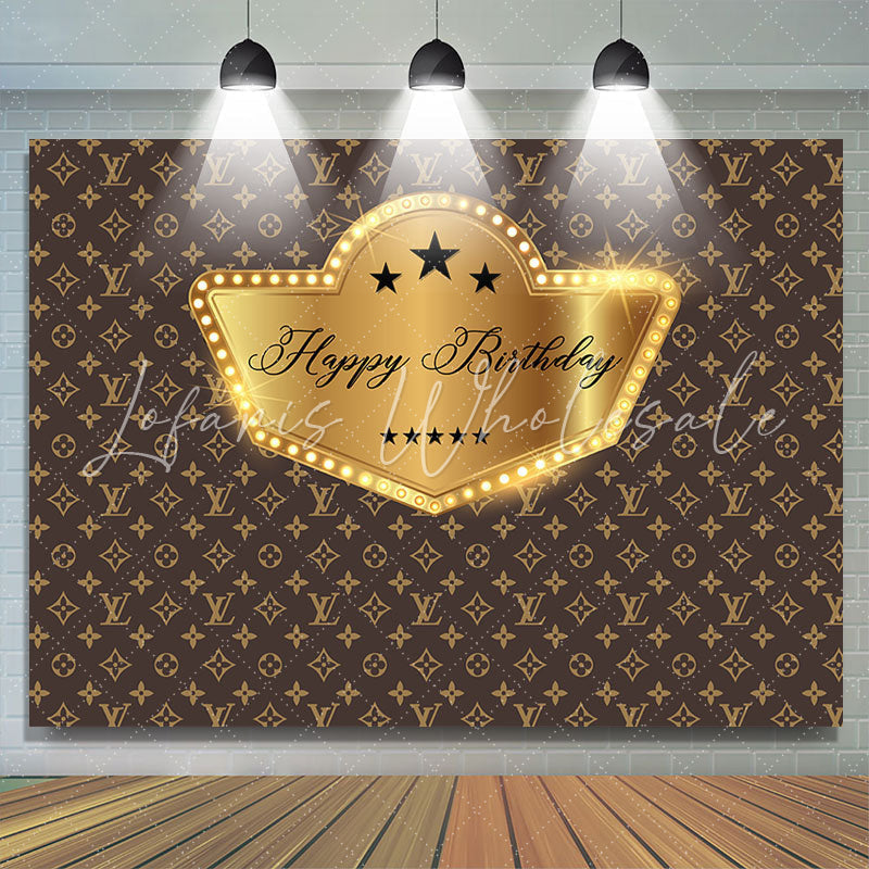 Lofaris Brown Golden Repeat Brand Logo Birthday Backdrop