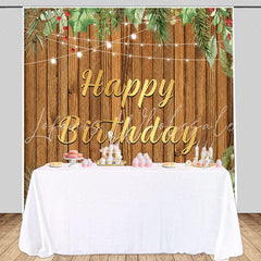 Lofaris Brown Wood Board Green Ink Leaves Birthday Backdrop