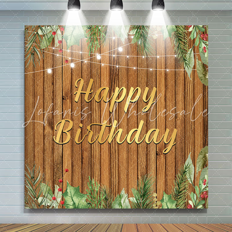 Lofaris Brown Wood Board Green Ink Leaves Birthday Backdrop