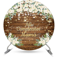 Lofaris Brown Wood Floral Leaves Round Birthday Backdrop