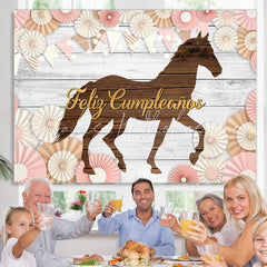 Lofaris Brown Wood Horse With Grey Birthday Party Backdrop