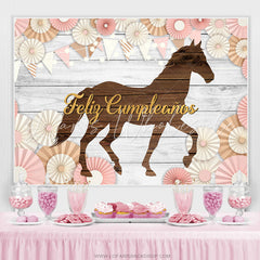 Lofaris Brown Wood Horse With Grey Birthday Party Backdrop