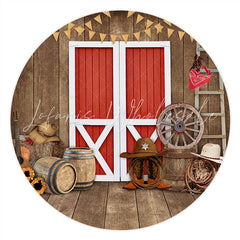 Lofaris Brown Wood Red Door Cool Cowboy Round Baby Shower Backdrop