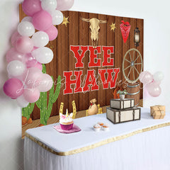 Lofaris Brown Wood Wall Cowboy Catcus Birthday Backdrop