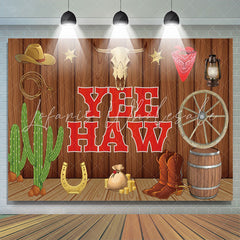 Lofaris Brown Wood Wall Cowboy Catcus Birthday Backdrop