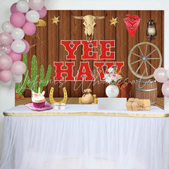 Lofaris Brown Wood Wall Cowboy Catcus Birthday Backdrop