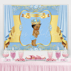 Lofaris Bule And Golden Crown Baby Shower Backdrop For Prince