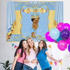 Lofaris Bule And Golden Crown Baby Shower Backdrop For Prince