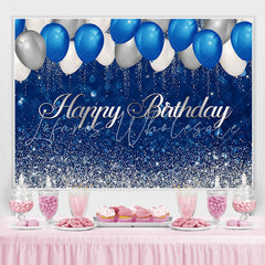 Lofaris Bule and Silver Balloon Bokeh Happy Birthday Backdrop