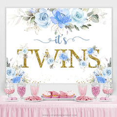 Lofaris Bule Floral Its Twins Cute Simple Baby Shower Backdrop