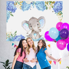 Lofaris Bule Purple Little Floral Elephent Baby Shower Backdrop