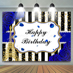 Lofaris Bule Roses Black and White Stripes Birthday Backdrop