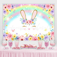 Lofaris Bunny And Colored Rainbow Floral Baby Shower Backdrop