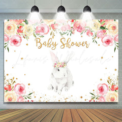 Lofaris Bunny And Pink With White Floral Baby Shower Backdrop