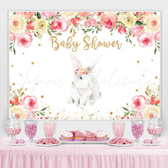 Lofaris Bunny And Pink With White Floral Baby Shower Backdrop