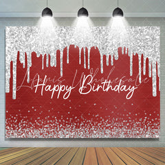 Lofaris Burgundy And Glitter Silver Happy Birthday Backdrop