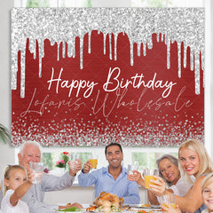 Lofaris Burgundy And Glitter Silver Happy Birthday Backdrop