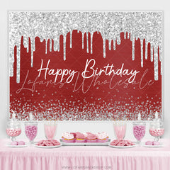 Lofaris Burgundy And Glitter Silver Happy Birthday Backdrop