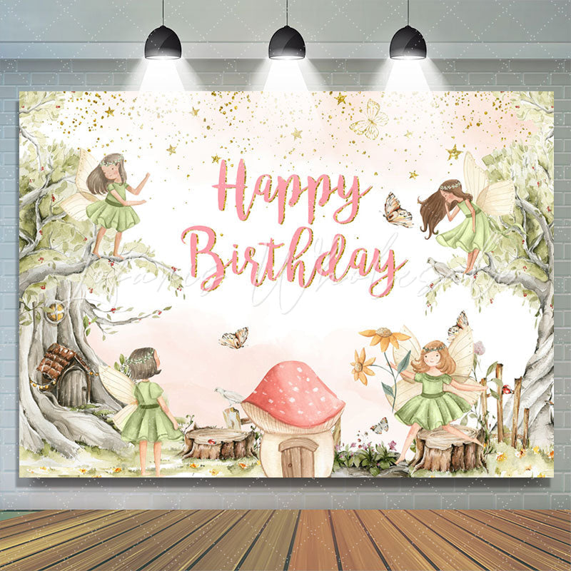 Lofaris Butterfly Fairy Floral Girls Happy Birthday Backdrop