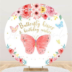 Lofaris Butterfly Floral Round Happy Birthday Backdrop For Girl